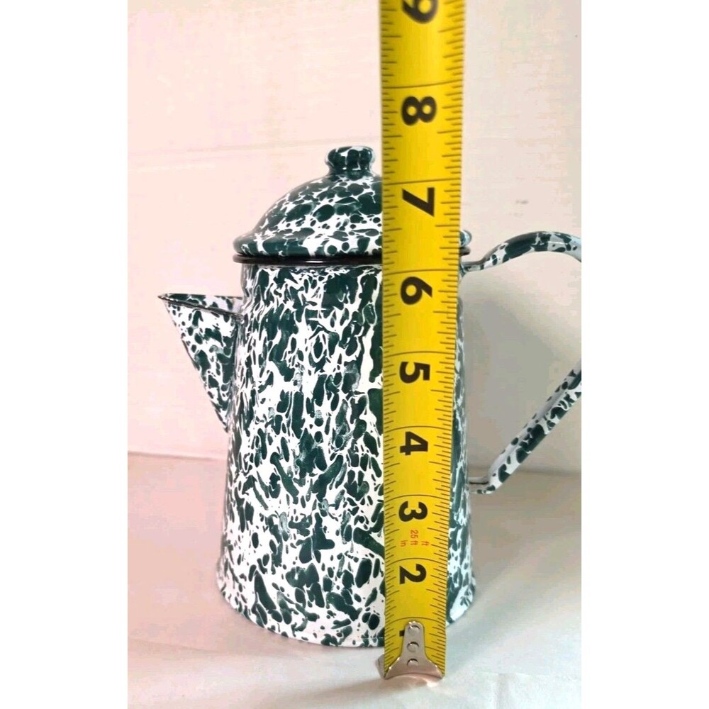 Vintage 6 Pc. Green & White Swirl Enamelware Set Coffee Pot Tray Sugar Creamer - Picture 11 of 11